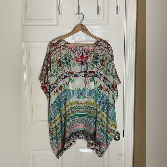 Johnny Was Poncho Blouse, Boho Pullover with Buttons, multi Large​​​​​​​​​​​ - Picture 5 of 11